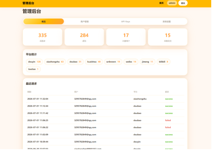 图片[3]-全开源商业版多媒体解析 API 总站系统下载：无三方接口依赖/全本地化解析/带完备计费网关的 PHP 全套源码